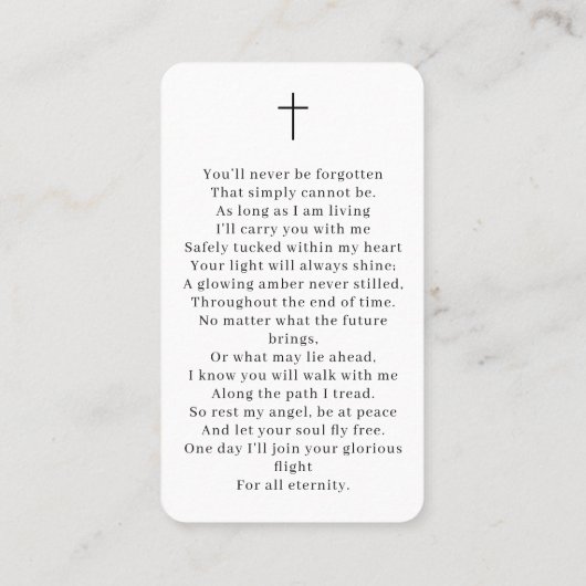 シンプル写真葬悔やみや弔慰祈りの言葉カード 名刺 (裏面)