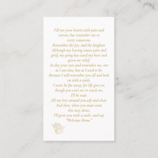 シンプル写真蝶の葬儀祈りの言葉 名刺 (裏面)