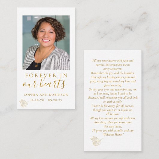 シンプル写真蝶の葬儀祈りの言葉 名刺 (正面/裏面)