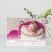 シンプル写真誕生発表ベビーガールスクリプト 案内状 (スタンド正面)