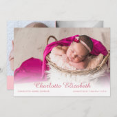 シンプル写真誕生発表ベビーガールスクリプト 案内状 (正面/裏面)