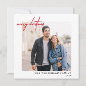 シンプル写真赤メリークリスマスホワイト シーズンカード (正面)