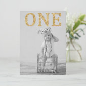 シンプル写真金ゴールドグリッター第1誕生日 招待状 (スタンド正面)