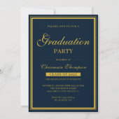 シンプル写真金ゴールド縁ど |ネイビーブルー卒業 招待状 (裏面)