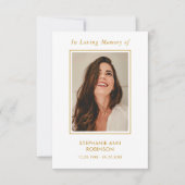 シンプル写真金ゴールド葬儀記念祈りの言葉カード (正面)