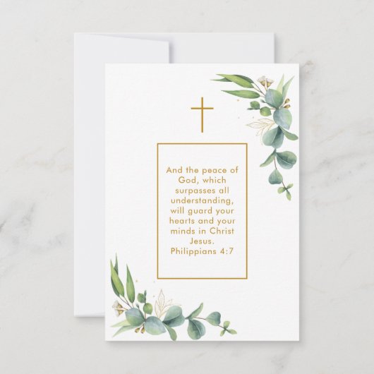 シンプル写真金ゴールド葬儀記念祈りの言葉カード (裏面)