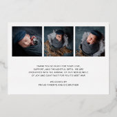 シンプル写真金フォイル生まれたばかりの誕生のお知らせ 箔招待状 (裏面)