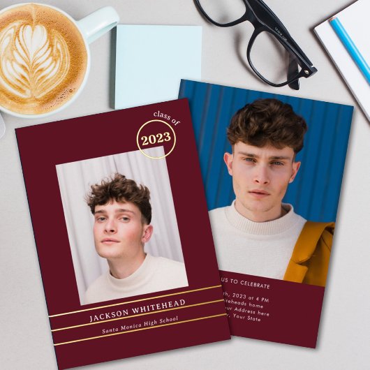 シンプル写真院大学ブルゴーニュ 箔招待状