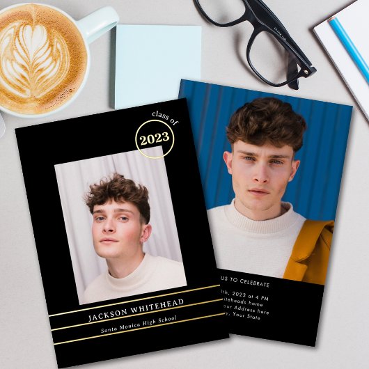 シンプル写真院黒 箔招待状