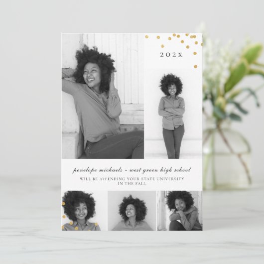 シンプル写真集フェイク金ゴールド卒業会 招待状 (スタンド正面)