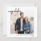 シンプル写真黒目出度クリスマス白 シーズンカード (正面)