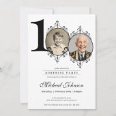 シンプル写真100エレガント番目の誕生日驚きのパーティー 招待状 (正面)