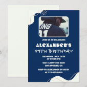 シンプル写真64歳の誕生日招待状Men Navy 招待状 (正面/裏面)