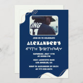 シンプル写真67歳の誕生日招待状メンズ・ネイビー 招待状 (正面/裏面)