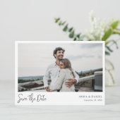 シンプル写真Date Card with モダン Script セーブザデート (スタンド正面)