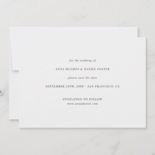 シンプル写真Date Card with モダン Script セーブザデート (裏面)