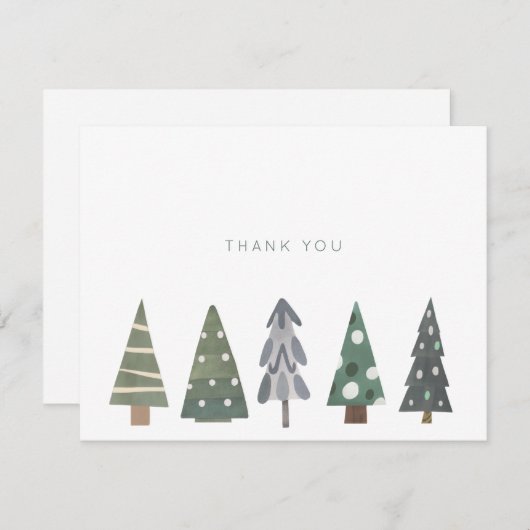シンプル冬の北欧クリスマスツリーサンキュー サンキューカード (正面/裏面)