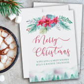 シンプル冬の森とポインセチア水彩 シーズンカード