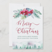 シンプル冬の森とポインセチア水彩 シーズンカード (正面)