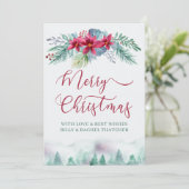 シンプル冬の森とポインセチア水彩 シーズンカード (スタンド正面)