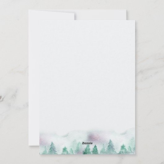 シンプル冬の森とポインセチア水彩 シーズンカード (裏面)