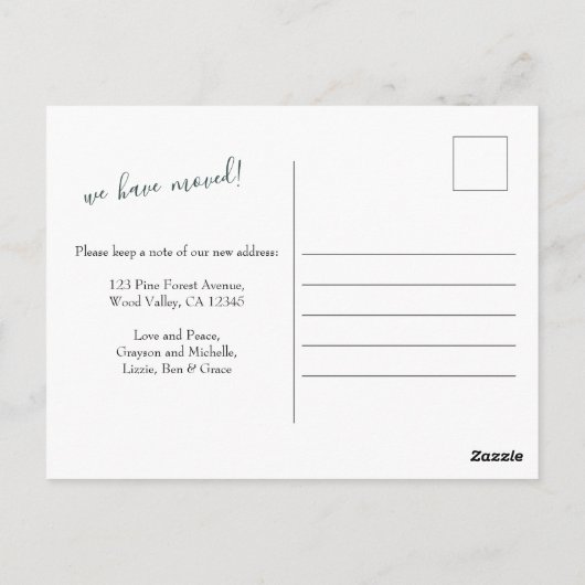 シンプル冬の森の休日の引越し告知 ポストカード (裏面)