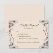 シンプル冬の結婚式の白い花 出欠カード (正面/裏面)