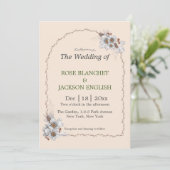 シンプル冬の結婚式の白い花 招待状 (スタンド正面)