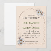 シンプル冬の結婚式の白い花 招待状 (正面/裏面)