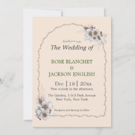 シンプル冬の結婚式の白い花 招待状