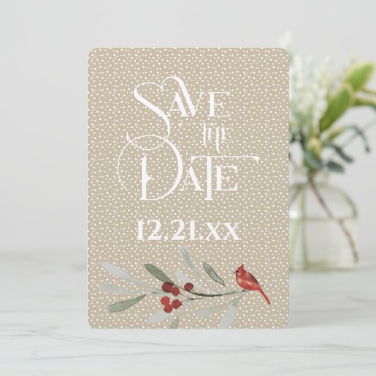 シンプル冬の結婚式 – 日付を保存 – (鳥)ショウジョウコウカンチョウ セーブザデート (スタンド正面)