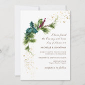 シンプル冬の緑モダンのクリスチ結婚アン 招待状 (正面)