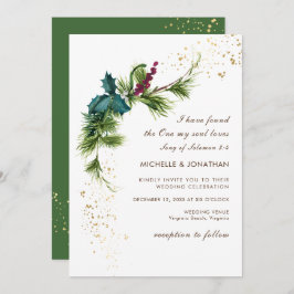 シンプル冬の緑モダンのクリスチ結婚アン 招待状