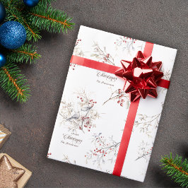 シンプル冬の鳥レッドベリークリスマス ラッピングペーパー