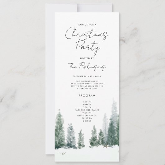シンプル冬クリスマスパーティー招待状プログラムメニュー 招待状 (正面)