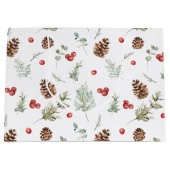 シンプル冬パインベリーウォーター色クリスマス ラージペーパーバッグ (正面)