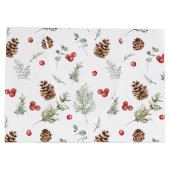 シンプル冬パインベリーウォーター色クリスマス ラージペーパーバッグ (裏面)