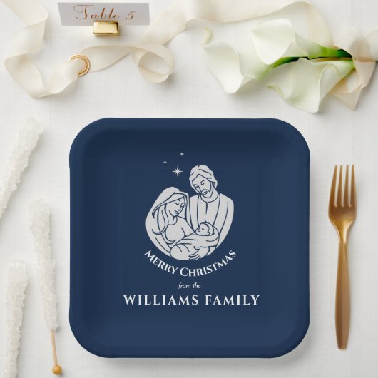 シンプル出生エレガントベビーイエスメリークリスマス ペーパープレート (ウェディング)