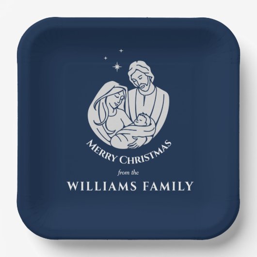 シンプル出生エレガントベビーイエスメリークリスマス ペーパープレート (正面)