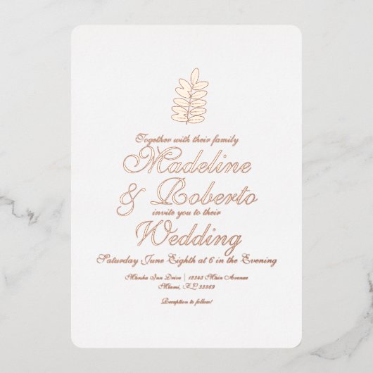 シンプル分岐箔押結婚し箔招待状 箔招待状 (正面)