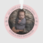 シンプル初めてのクリスマスのパーソナライズされたベビー写真 オーナメント (裏面)