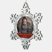 シンプル初めてのクリスマスのパーソナライズされたベビー写真 スノーフレークピューターオーナメント (右)