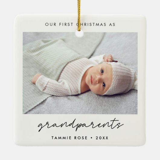 シンプル初めてのクリスマスモダンを祖父母 セラミックオーナメント (裏面)