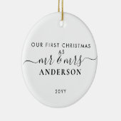 シンプル初めてのクリスマス結婚したのミスター&ミセスフォト セラミックオーナメント (右)