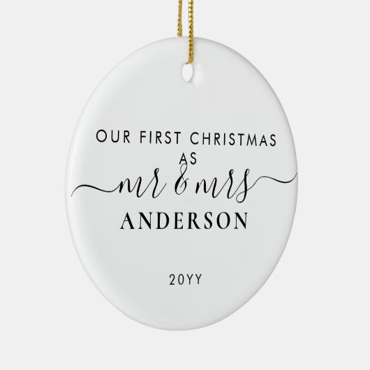 シンプル初めてのクリスマス結婚したのミスター&ミセスフォト セラミックオーナメント (右)