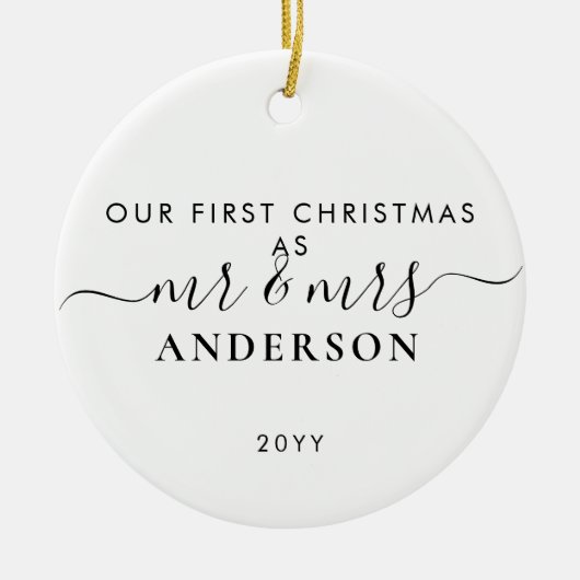 シンプル初めてのクリスマス結婚したのミスター&ミセスフォト セラミックオーナメント (正面)