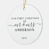 シンプル初めてのクリスマス結婚したのミスター&ミセスフォト セラミックオーナメント (左)