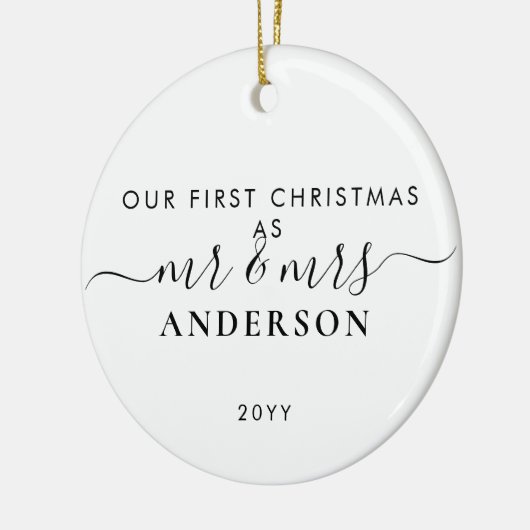 シンプル初めてのクリスマス結婚したのミスター&ミセスフォト セラミックオーナメント (左)