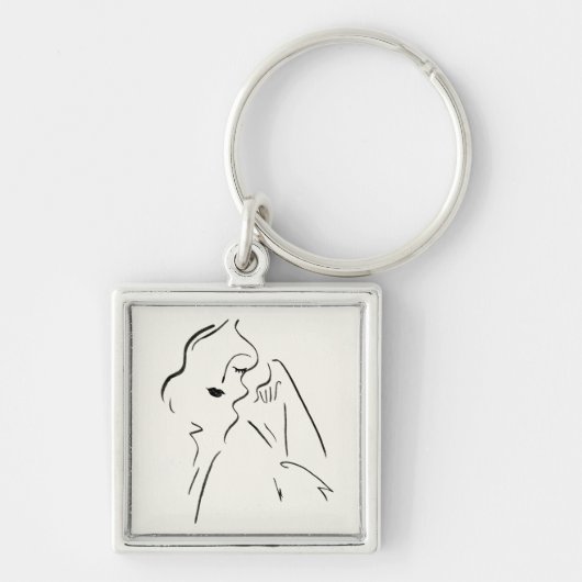 シンプル勉強 – 女性のスケッチ キーホルダー (正面)