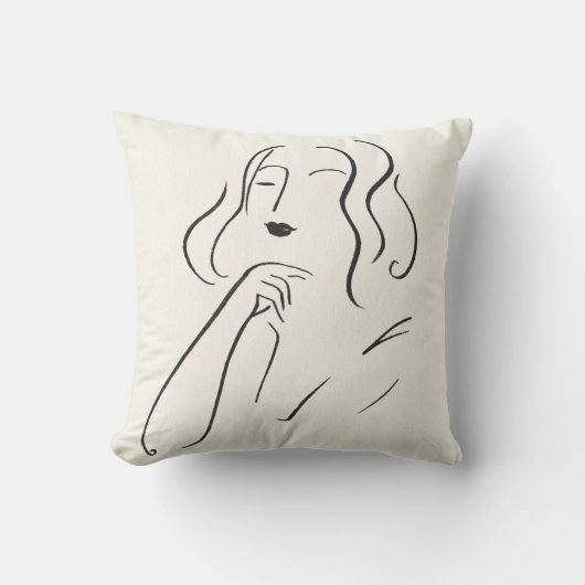 シンプル勉強 – 女性のスケッチ クッション (正面)